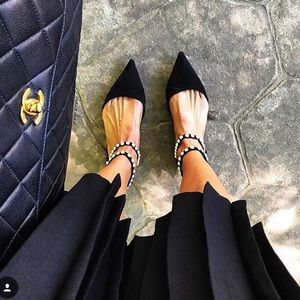 ZARA black flats with pearl detail